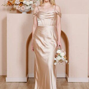Revelry London Convertible Satin Dress in Gold Champagne